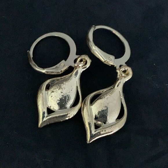 Polished Leaf Teardrop Earrings, Faux Opal & Rhinestones, Gold-Tone - Picture 7 of 11